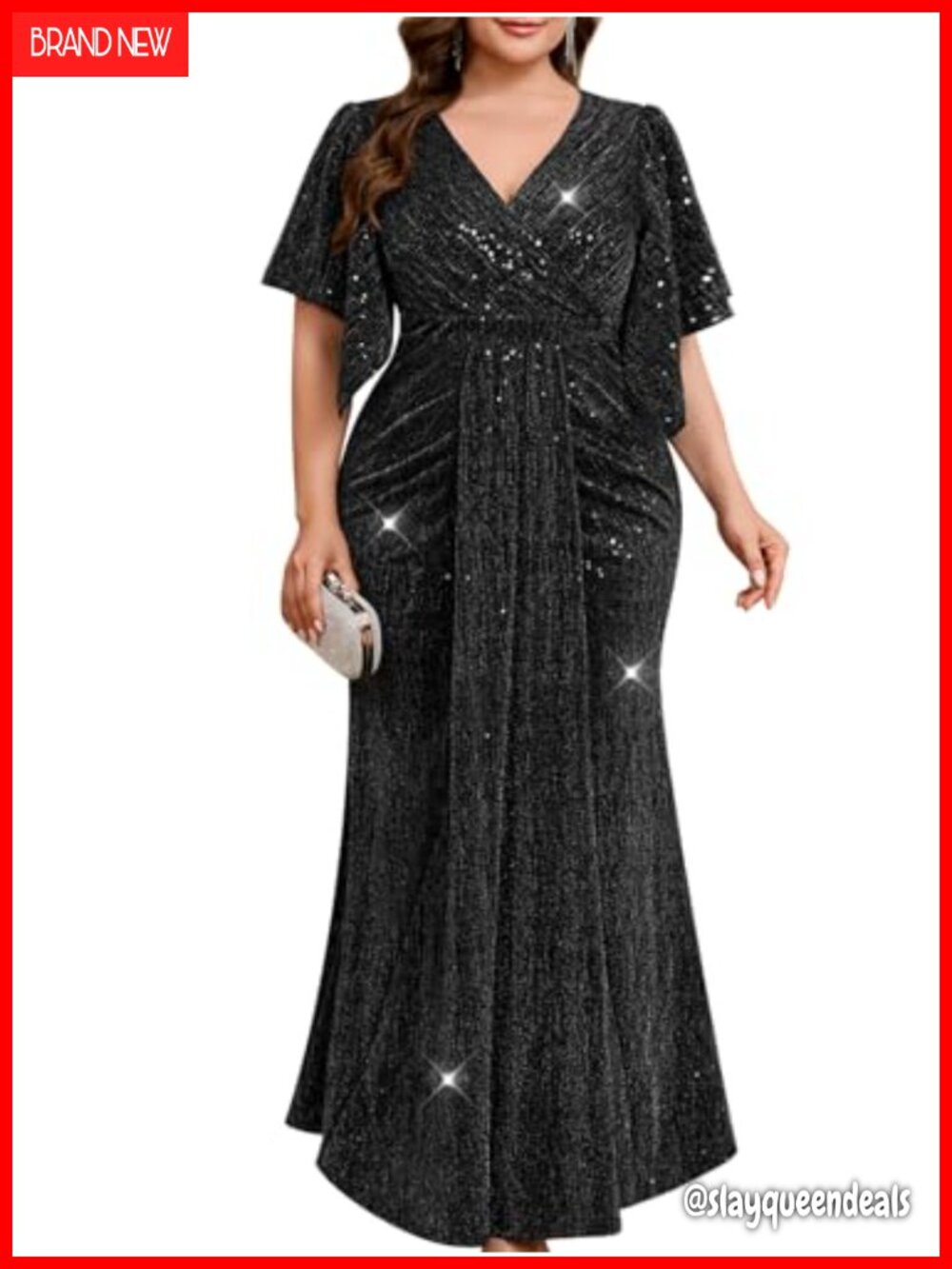 Plus Size Sequin Mermaid Gown Formal Black Tie Evening Dress